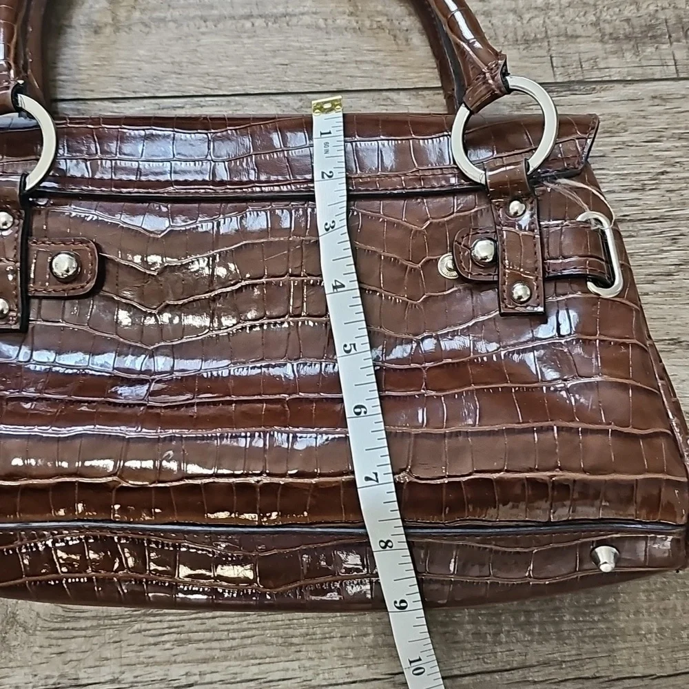 Guess Shiny Brown Croc-Embossed Shoulder Bag
